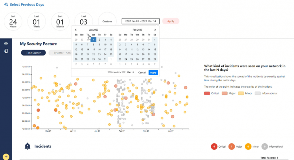 Selecting a custom time frame on SecurityHQ Incident Response Platform